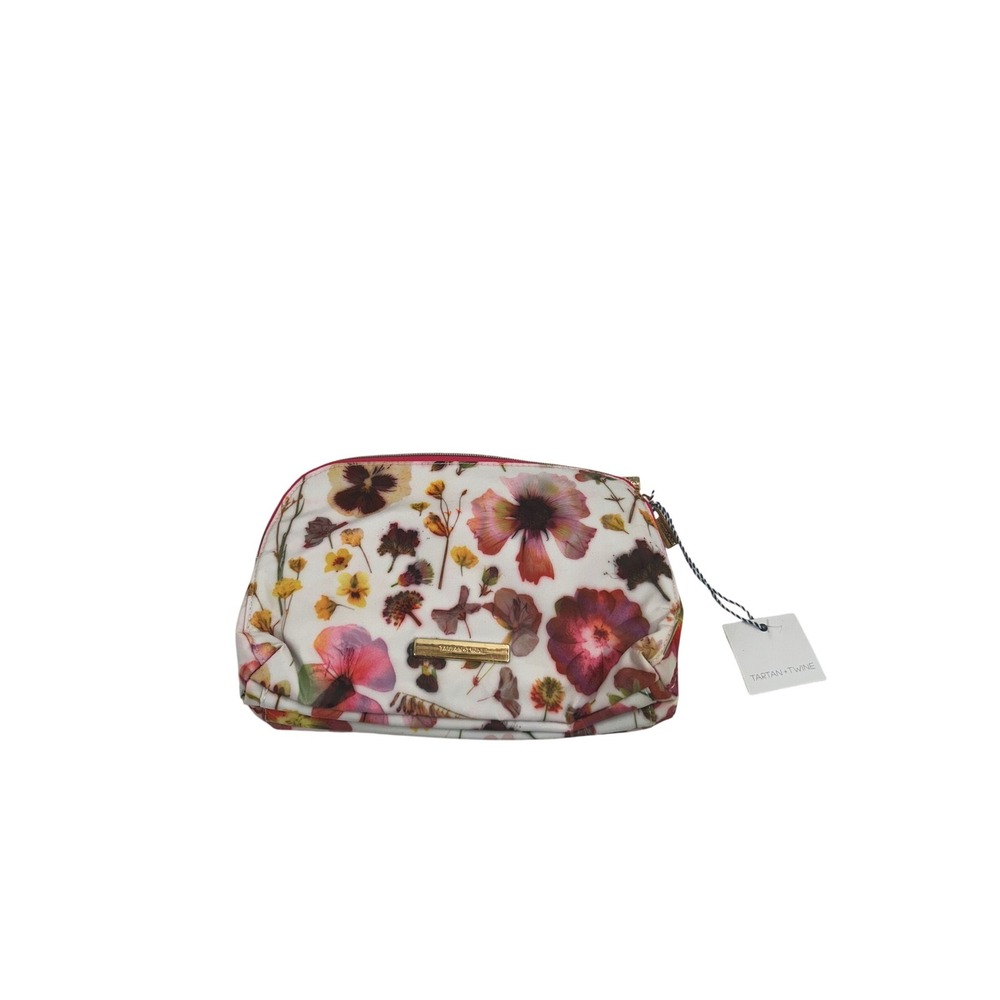 Tartan + Twine Makeup Bag OS White Floral Triple Zip Organizer Pouch Womens